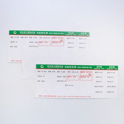 Blank Full color printing thermal airline boarding pass